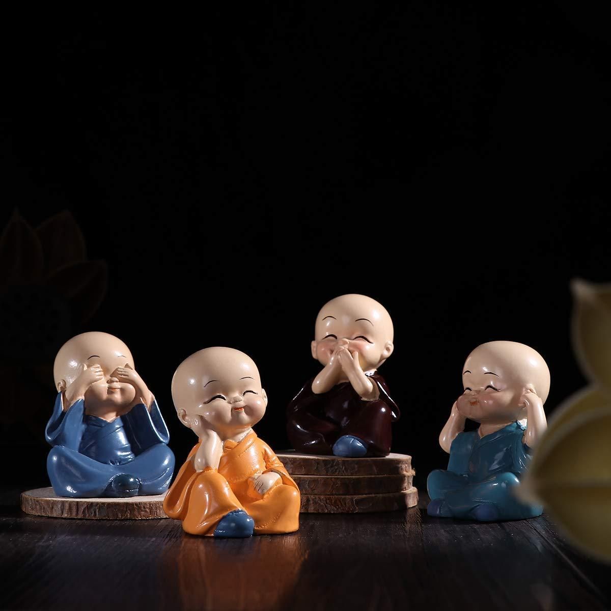 Elegant Buddha Monk Car Showpiece (4 Piece)